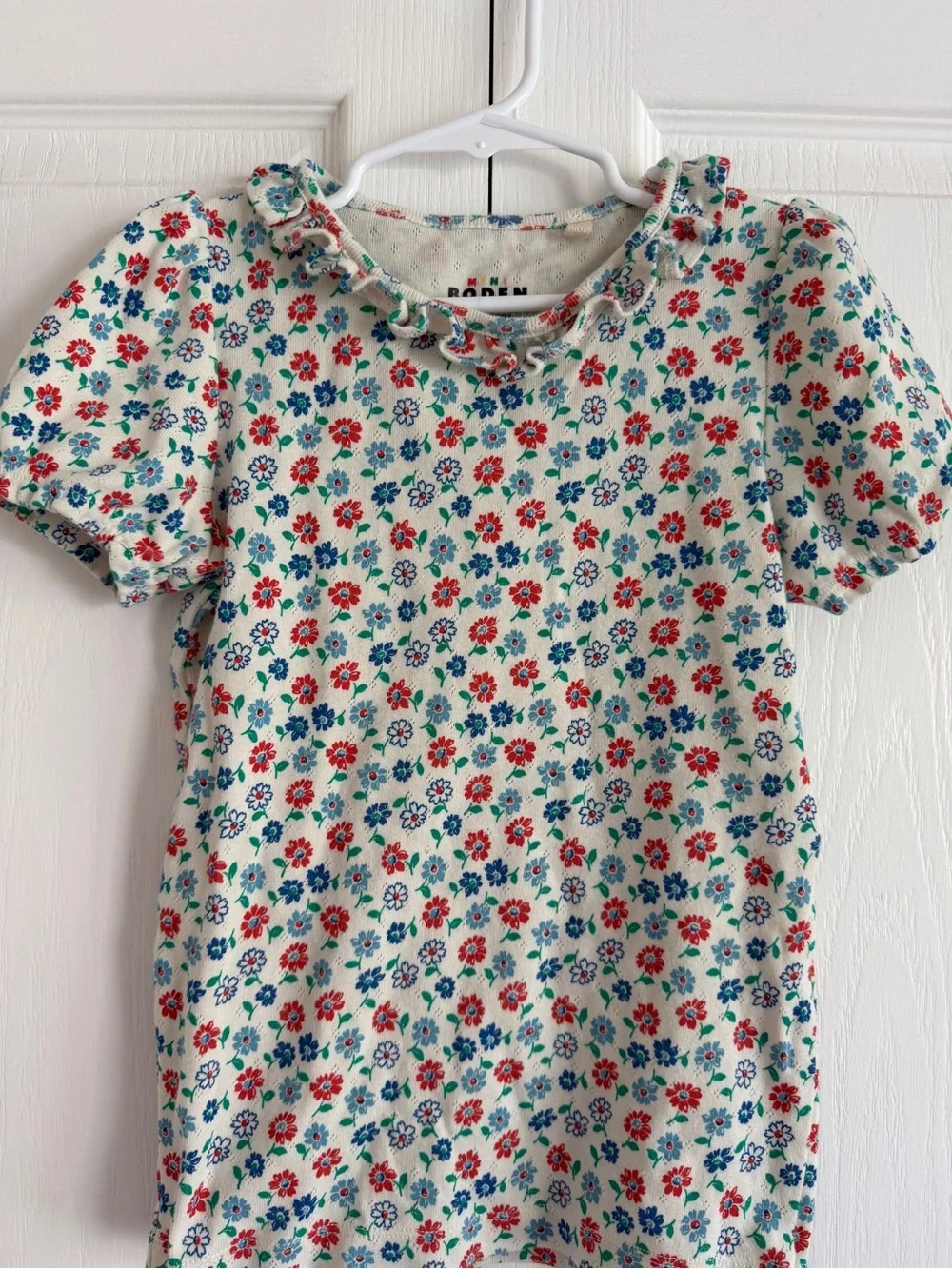 Mini Boden Ruffle Pointelle Tee - Picture 2 of 4
